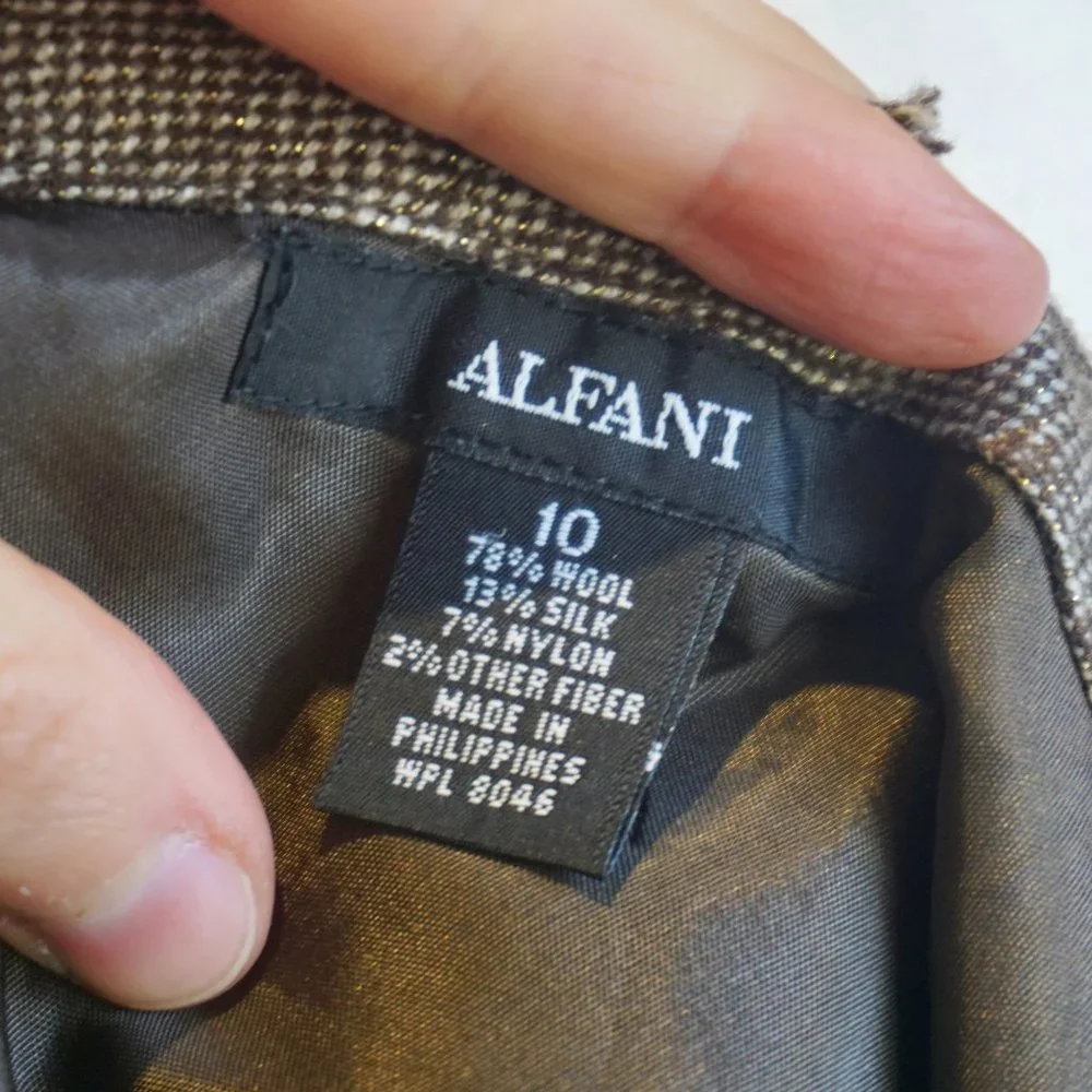 💚 VINTAGE ALFANI Brown Houndstooth Midi Skirt (10) - Picture 8 of 10